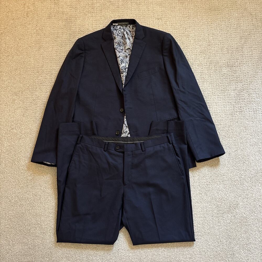 Indochino 42L 36/31 Navy Blue Luxury 100% Wool Mens Jacket Pants Suit